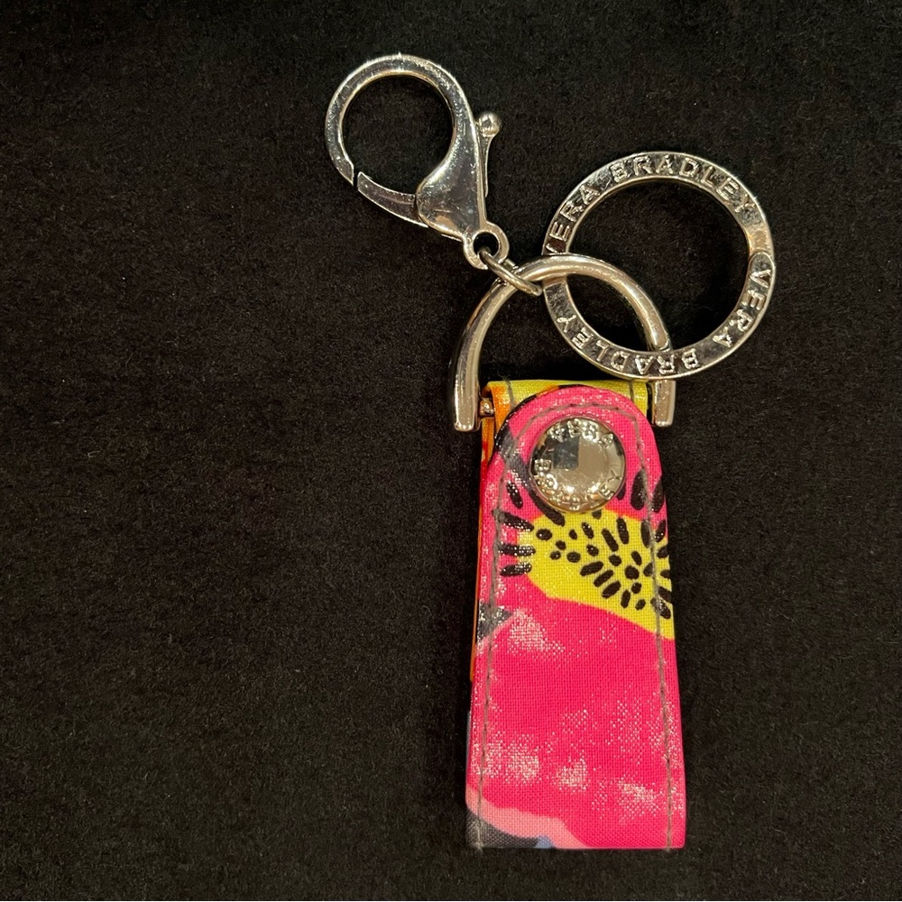 Vera Bradley Jazzy Blooms Loop Keychain w Clasp Hook & Ring & Snap Closure EUC